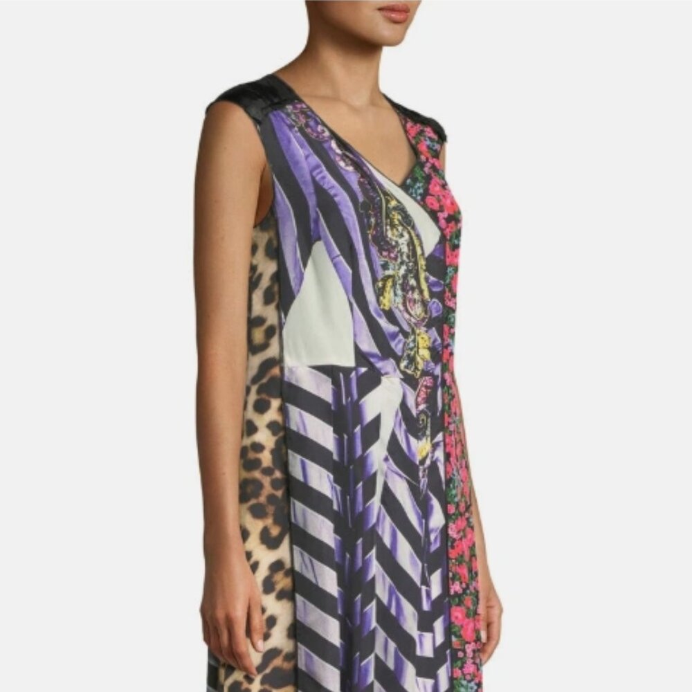 NWOT Marc Jacobs Runway Sleeveless V-Neck Mixed-print Dress in Purple M $1,045